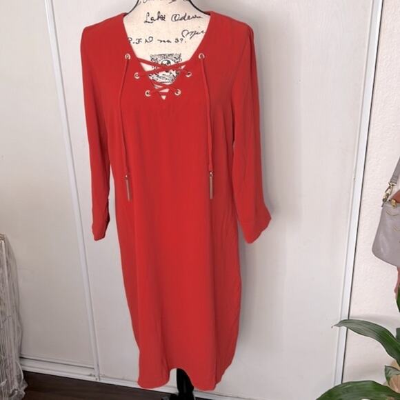 NWT! MSK Long Sleeve Boho Peasant Dress with Lace Up Bodice detail size 10 - Picture 2 of 10